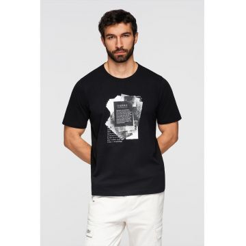 Tricou cu decolteu rotund si model grafic - Alb/Negru/Gri antracit
