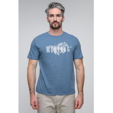 Tricou regular fit cu imprimeu logo pe piept Austin - Alb/Albastru prafuit