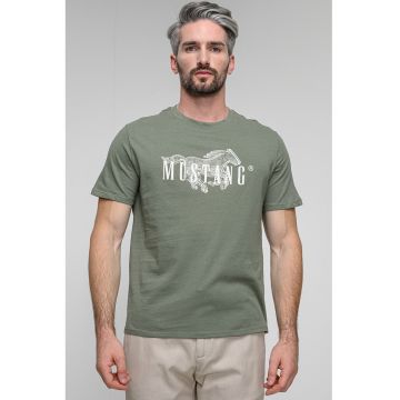 Tricou regular fit cu imprimeu logo pe piept Austin - Alb/Verde fistic