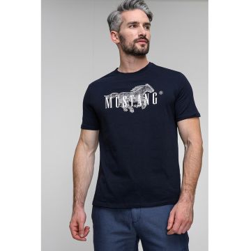 Tricou regular fit cu imprimeu logo pe piept Austin - Albastru ultramarin