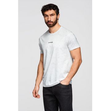 Tricou slim fit cu model - Alb/Gri inchis