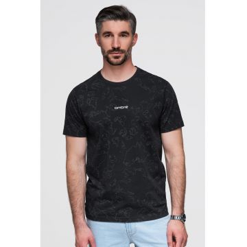 Tricou slim fit cu model - Negru/Gri inchis