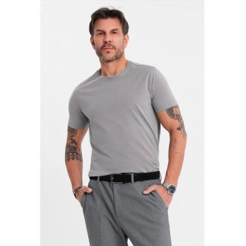 Tricou uni cu decolteu la baza gatului - Gri cenusiu