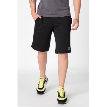 Bermude sport de bumbac - Negru/Alb optic