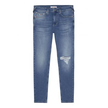 Blugi slim fit cu aspect decolorat - Albastru