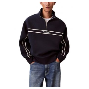 Bluza barbati cu fermoar  LS COTTON SPACER STRIPE RIB QTR - Poliester - Albastru - Albastru