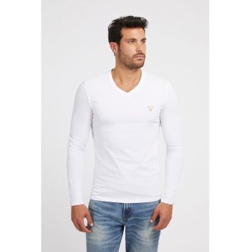 Bluza slim-fit cu decolteu in V - Alb optic