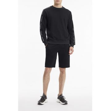 Bluza sport cu decolteu la baza gatului si benzi logo contrastante - Negru -