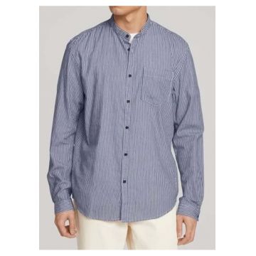 Camasa in dungi cu buzunar pe piept - Alb/Bleumarin