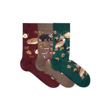 Cutie cu 3 perechi sosete din bumbac Povesti de Toamna – Bursuc - Arici - Bufnita