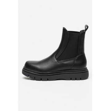 Ghete Chelsea de piele cu logo metalic - Negru