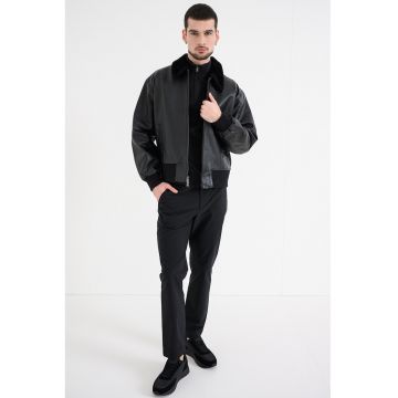 Jacheta din piele cu guler - Negru