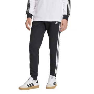 Pantaloni sport conici cu 3 dungi si buzunare laterale - Alb/Negru