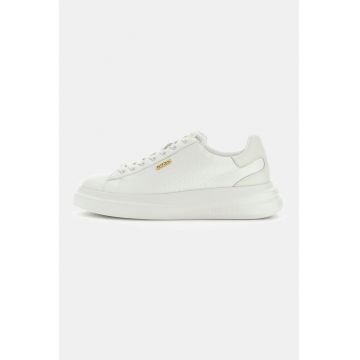 Pantofi sport din piele ecologica si piele cu model piele de crocodil - Alb