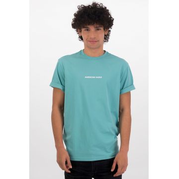 Tricou cu decolteu la baza gatului de bumbac - Alb/Turcoaz