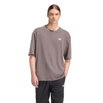 Tricou cu logo discret 3 Stripes - Alb/Maro inchis