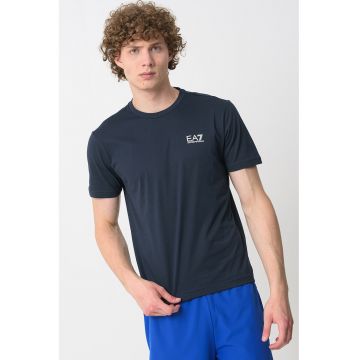 Tricou cu model uni Gircollo - Alb/Bleumarin
