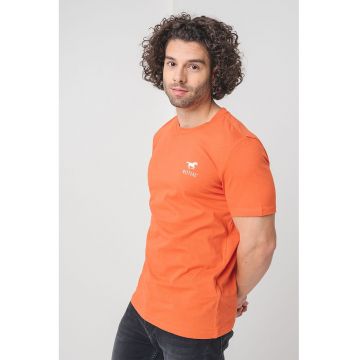 Tricou de bumbac cu decolteu la baza gatului - Alb/Portocaliu stins