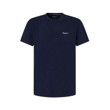 Tricou din bumbac cu detaliu logo discret - Bleumarin