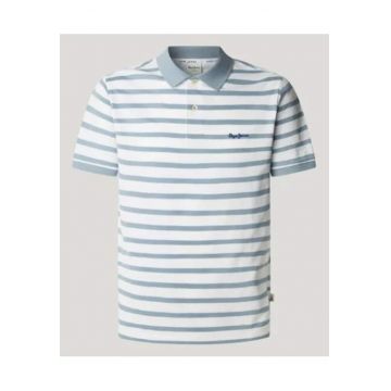 Tricou polo cu dungi - Alb/Albastru