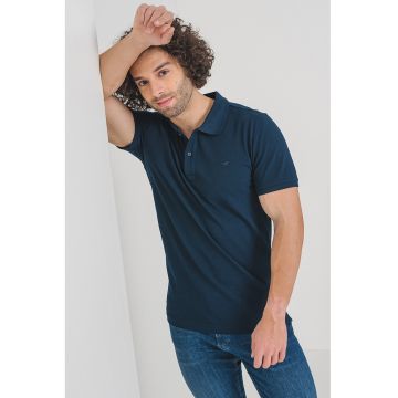 Tricou polo de bumbac cu logo brodat mic - Albastru ultramarin