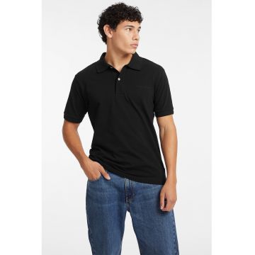 Tricou polo din bumbac cu model uni - Negru