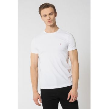 Tricou slim fit cu decolteu la baza gatului - Alb optic
