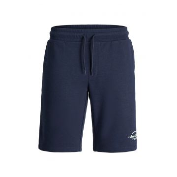 Bermude cu snur si logo - Bleumarin