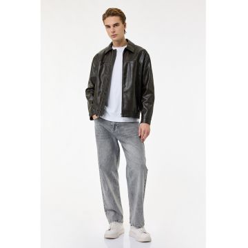 Blugi baggy decolorati - Gri melange