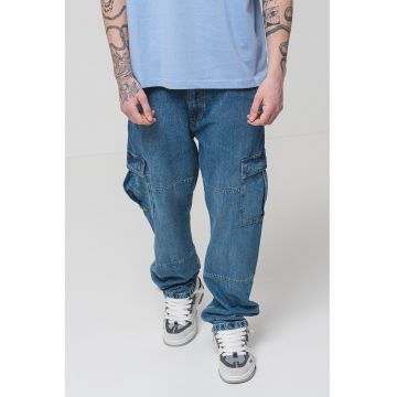Blugi cargo cu croiala baggy - Albastru melange