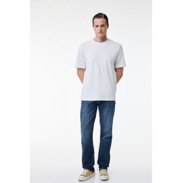 Blugi regular-fit cu aspect decolorat - Albastru indigo