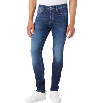 Blugi skinny cu aspect decolorat - Albastru inchis