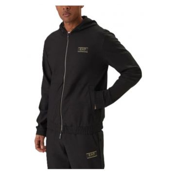 Bluza barbati cu fermoar  TRAIN PREMIUM LABEL M HOODIE FZ KNITTED JACQUARD - Poliester - Negru - Negru