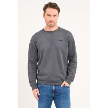 Bluza de trening cu decolteu la baza gatului si logo brodat - Gri inchis