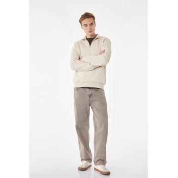 Bluza de trening cu fermoar scurt - Bej