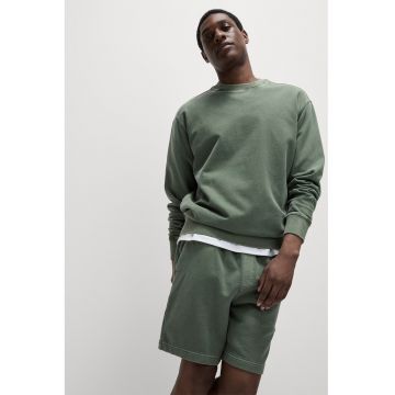 Bluza de trening din bumbac cu decolteu la baza gatului - Verde feriga