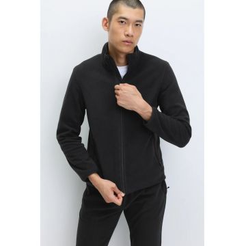 Bluza de trening din fleece cu guler scurt si fermoar - Negru