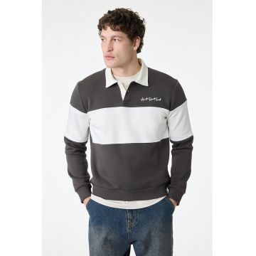 Bluza de trening polo cu dungi - Alb/Gri antracit