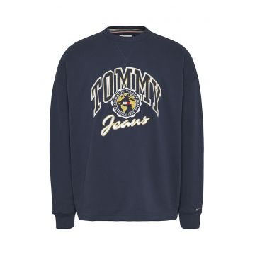 Bluza sport de bumbac organic cu logo supradimensionat in relief - Bleumarin -