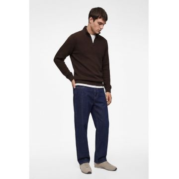 Bluza striata de trening cu fermoar scurt - Maro