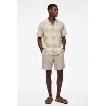 Camasa de bumbac cu imprimeu cu palmieri - Bej