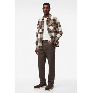 Camasa in carouri cu buzunare cu clapa - Alb/Maro