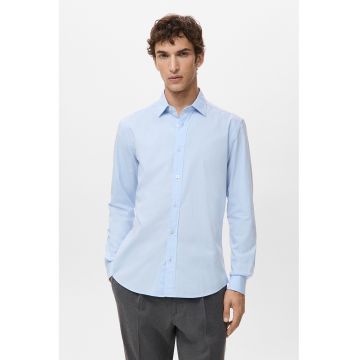 Camasa uni din bumbac cu mansete cu nasturi - Albastru deschis