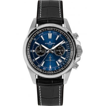 Ceas barbati  Liverpool Chronograph - data - inox/piele naturala - cronograf - Super-LumiNova - rezistent la apa 20 ATM - negru
