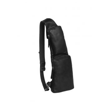 Geanta crossbody barbati piele naturala - 4 litri - Logan - - Negru