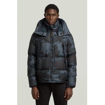 Jacheta cu guler inalt si imprimeu - Maro inchis/Albastru inchis/Bleumarin