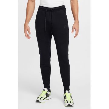 Pantaloni de trening din amestec de bumbac cu talie ajustabilia - Negru