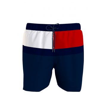 Pantaloni scurti de baie cu model colorblock - Rosu/Alb/Bleumarin