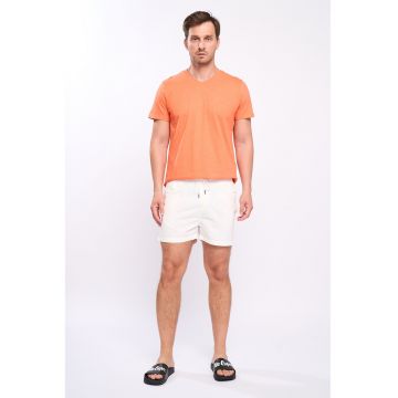 Pantaloni scurti de baie cu snur in talie - Alb