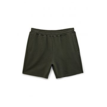 Pantaloni scurti din amestec de bumbac cu banda elastica in talie - Kaki inchis